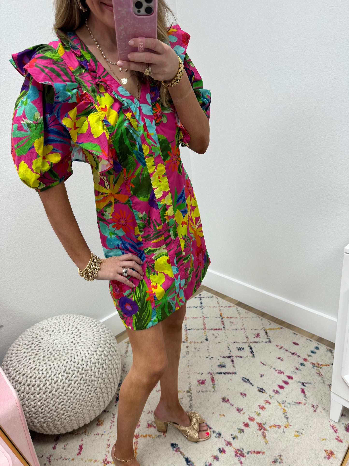 Vibrant Floral Print Ruffle Dress FS