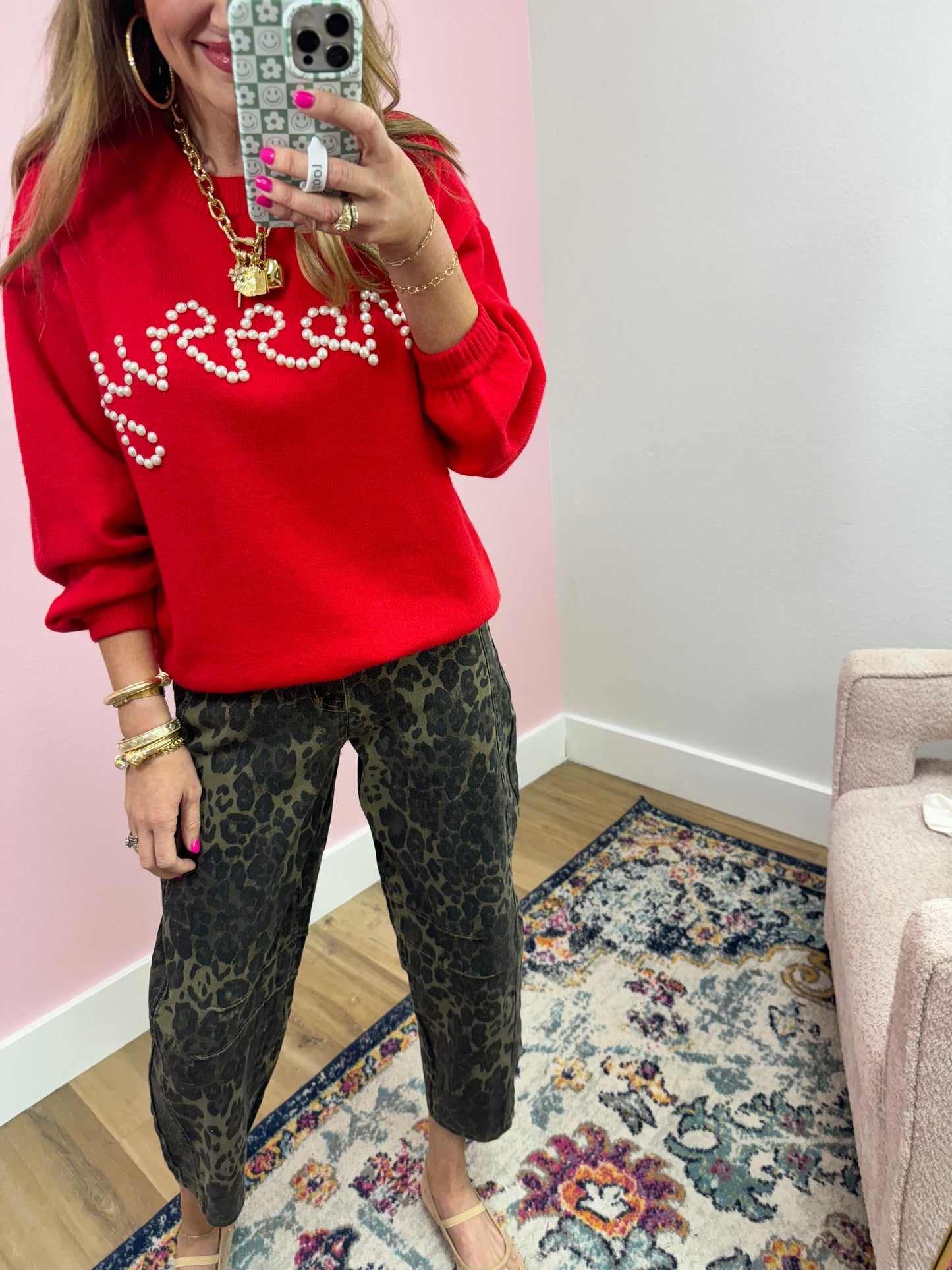 Red Merry Pearl Sweater