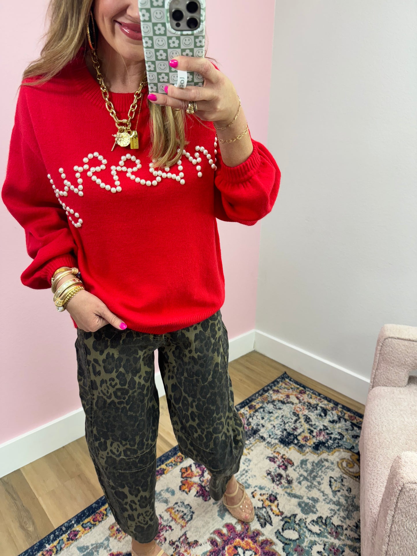 Red Merry Pearl Sweater