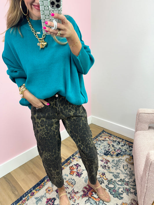 Light Teal Mock Neck Sweater