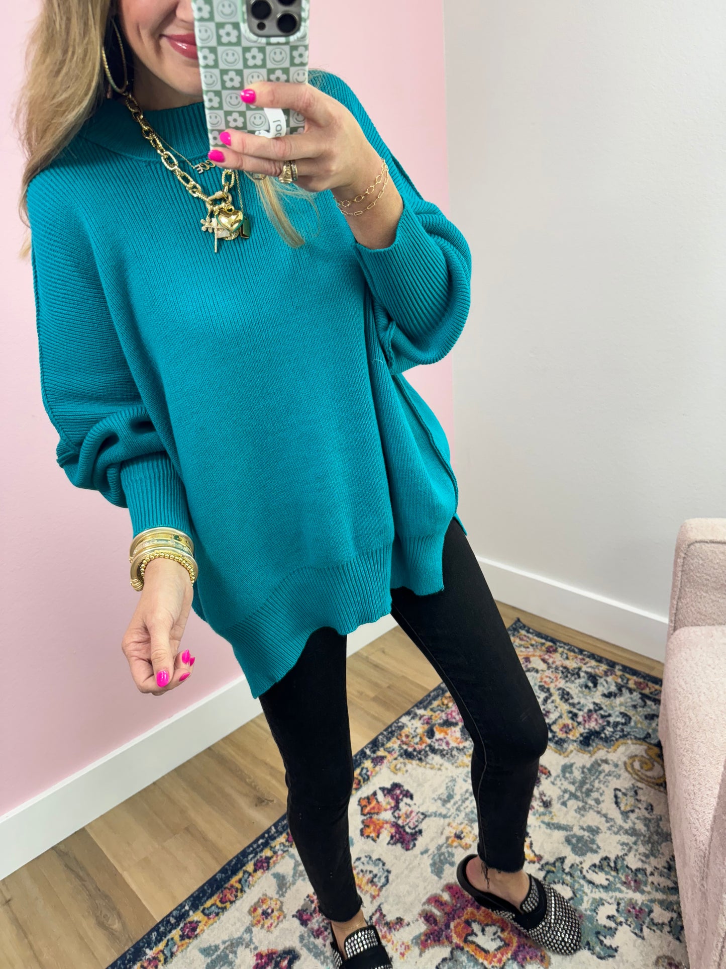 Light Teal Mock Neck Sweater