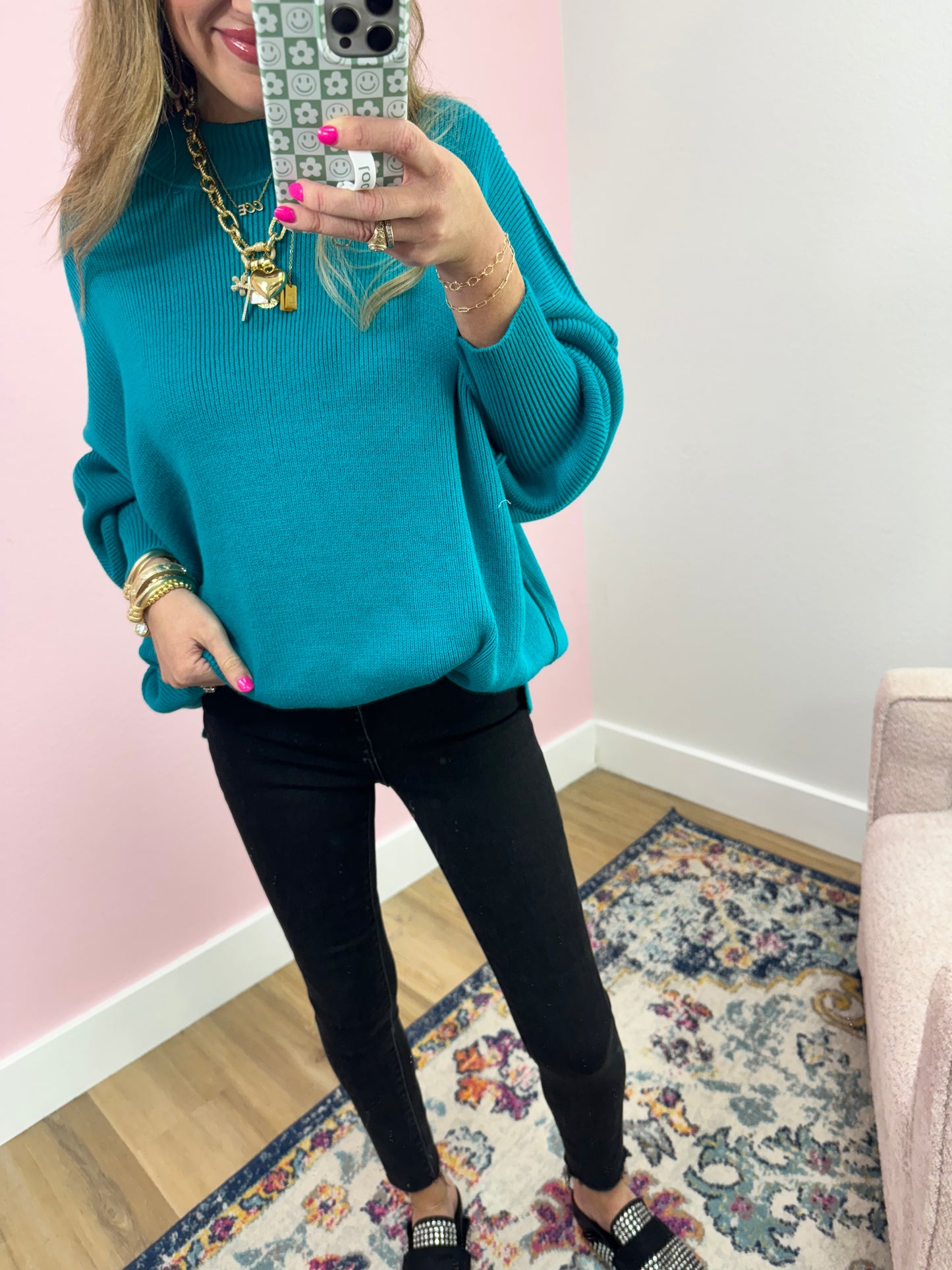 Light Teal Mock Neck Sweater