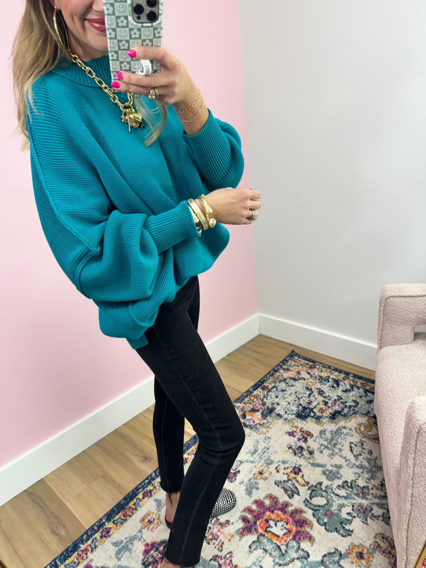 Light Teal Mock Neck Sweater