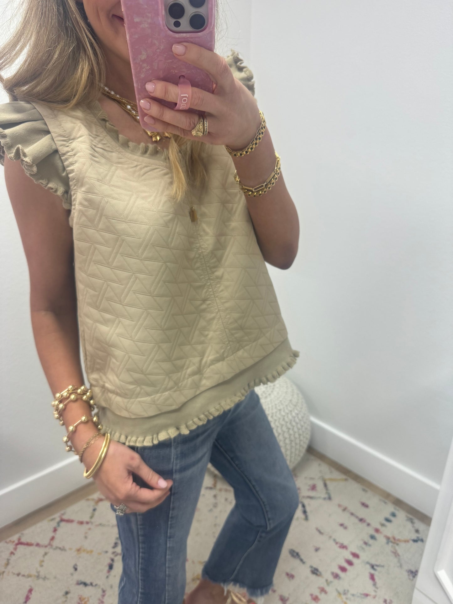 Taupe Ruffle Textured Top FS