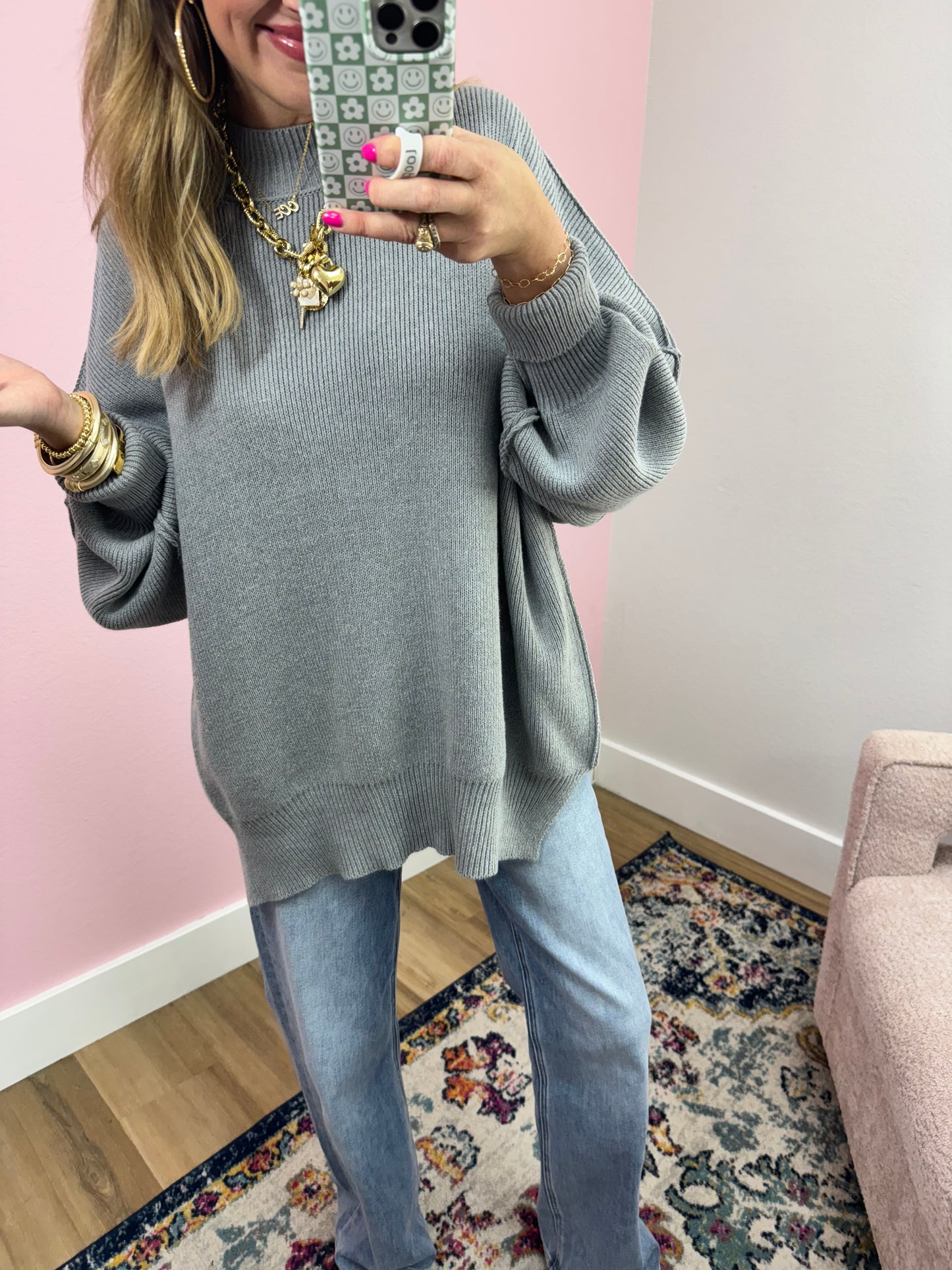 Heather Gray Mock Neck Sweater