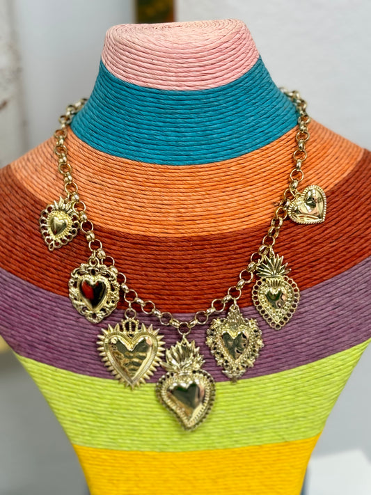 Gold Multi Heart Charm Necklace