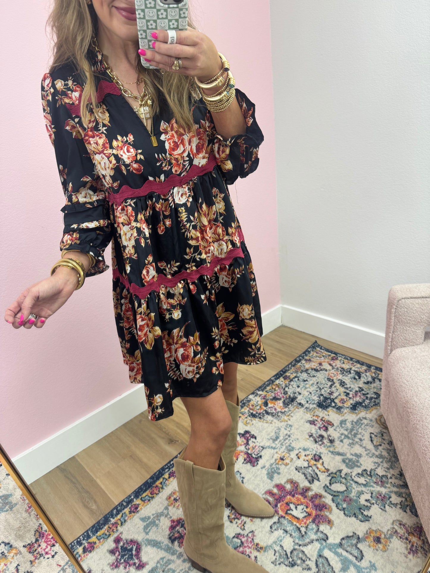 Navy Floral Ric Rac Dress