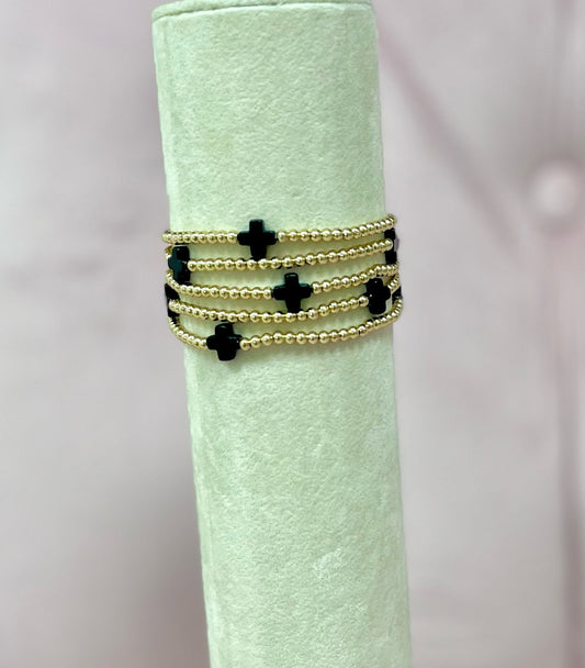 Set of 5 Black Cross Bead Bracelets