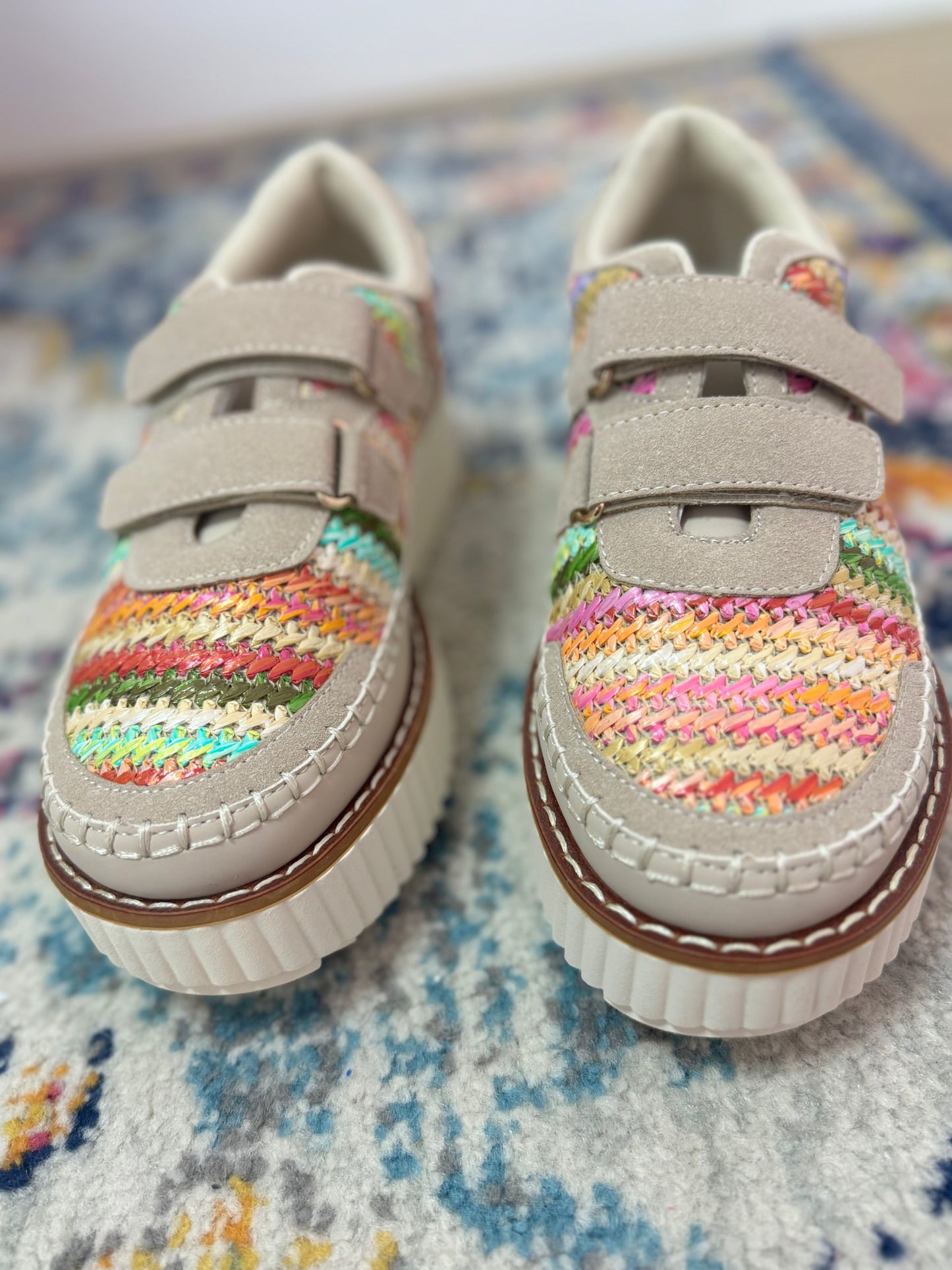 Multi Colored Velcro Stitched Sneakers