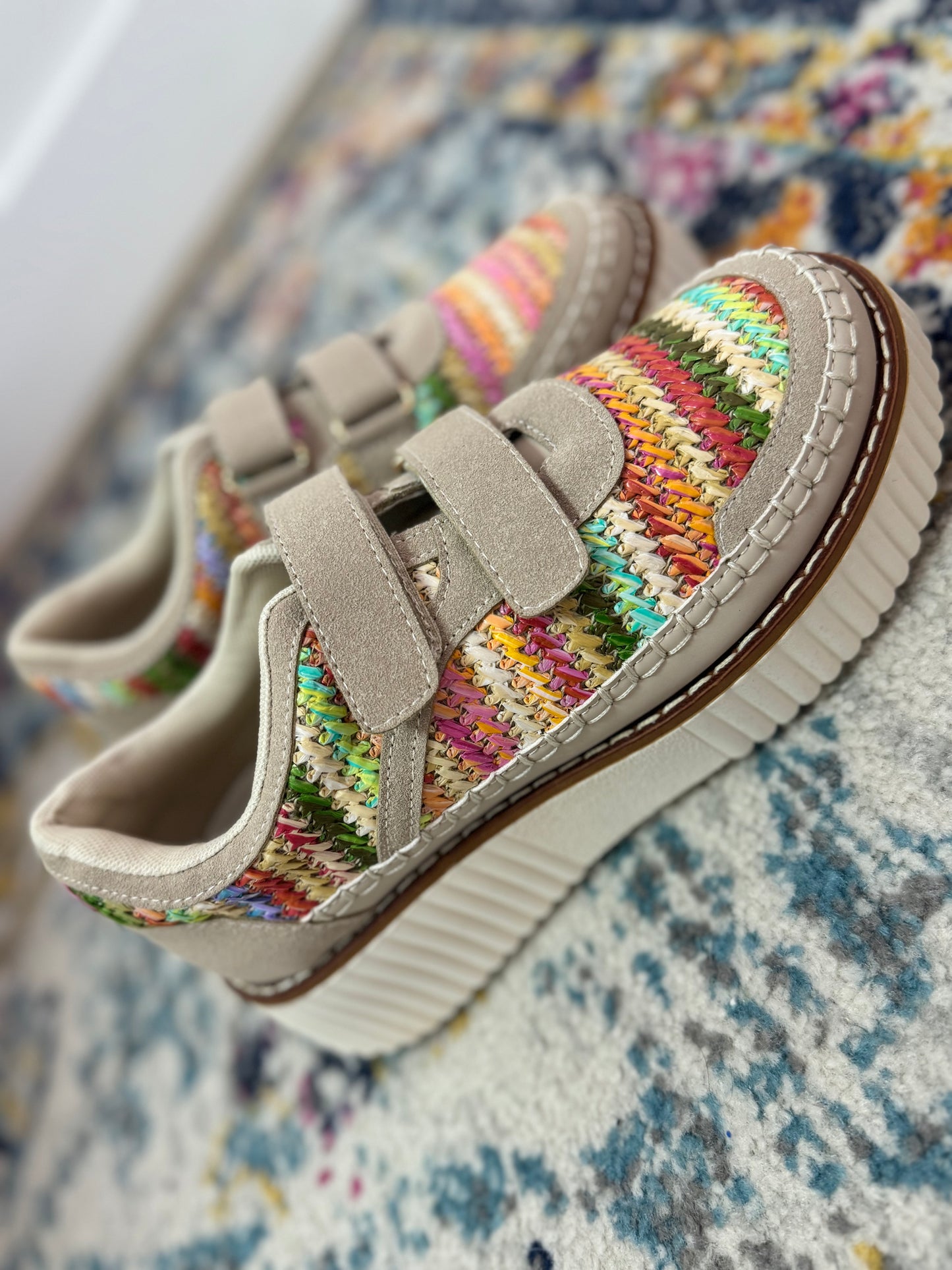 Multi Colored Velcro Stitched Sneakers