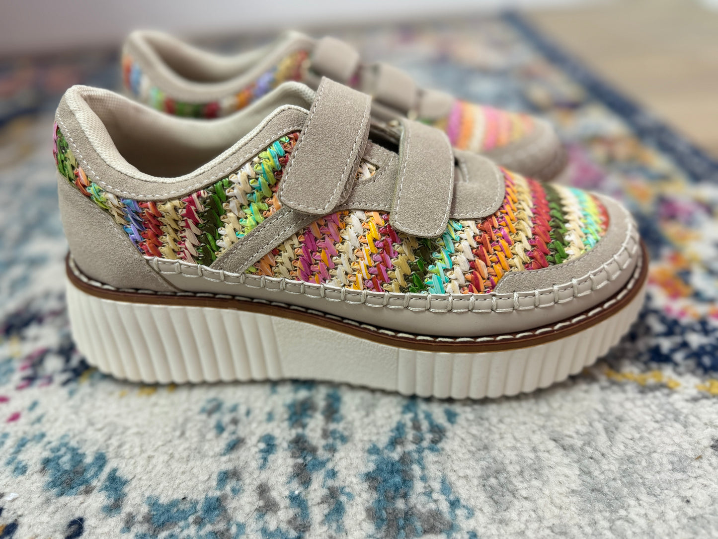 Multi Colored Velcro Stitched Sneakers