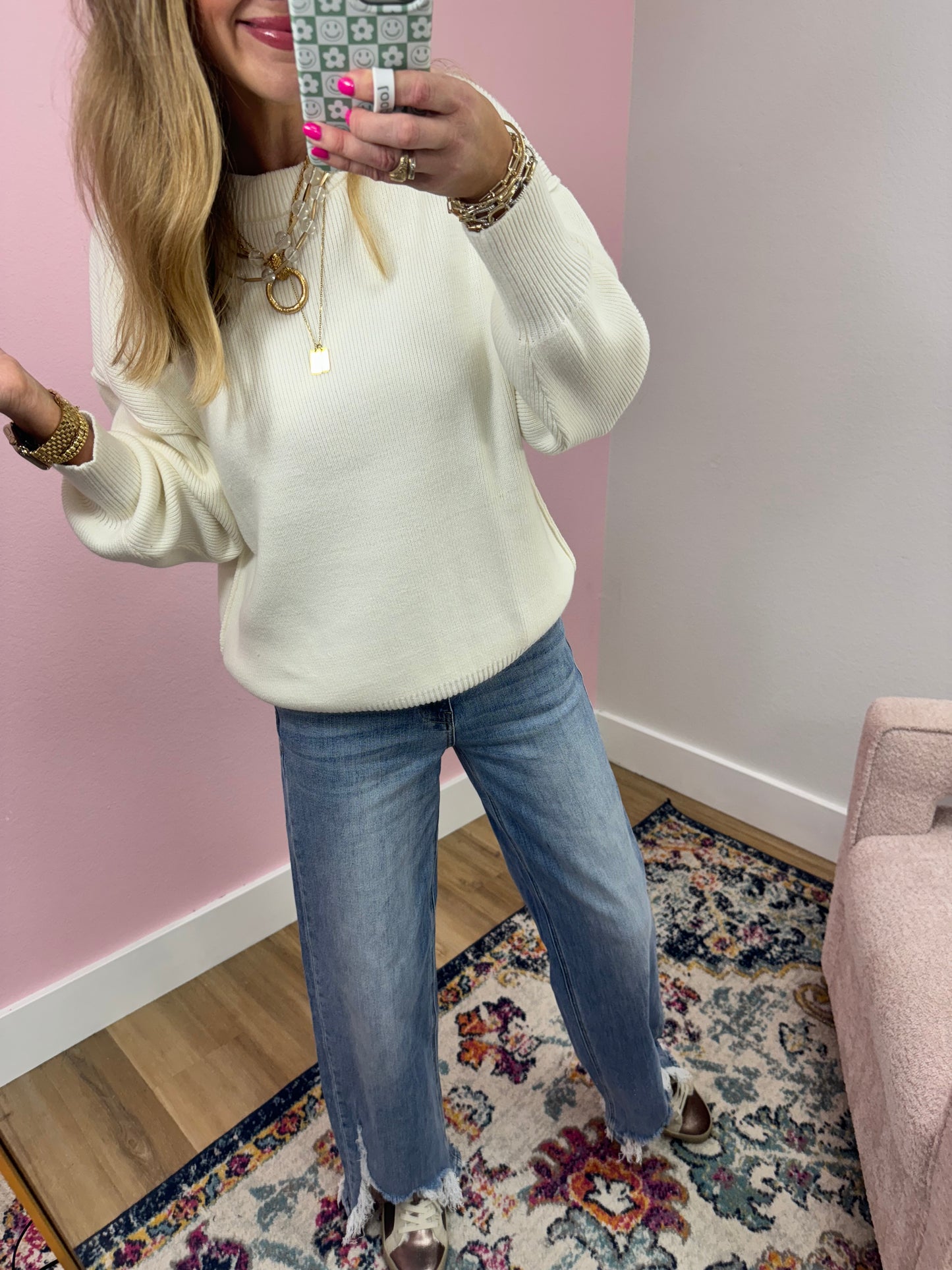 Ivory Classic Round Neck Sweater