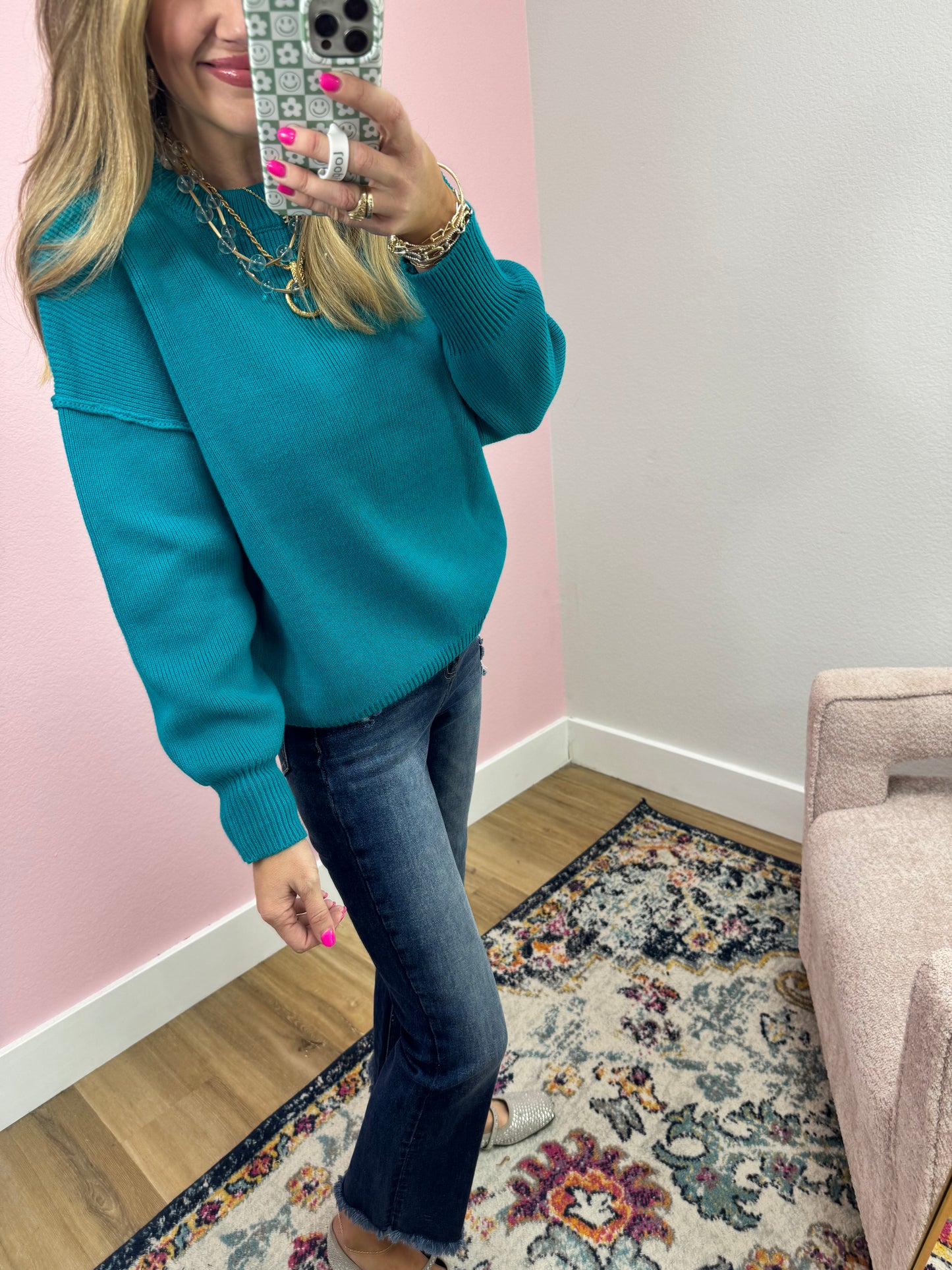 Teal Classic Round Neck Sweater