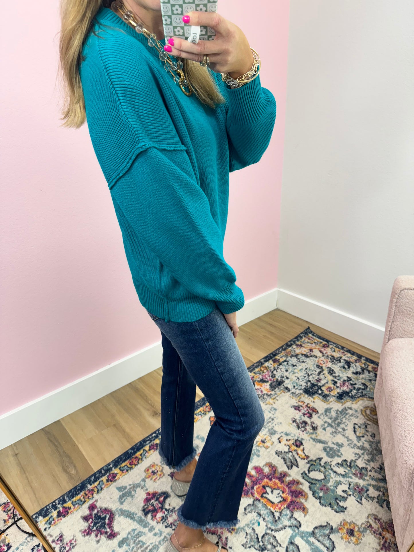 Teal Classic Round Neck Sweater