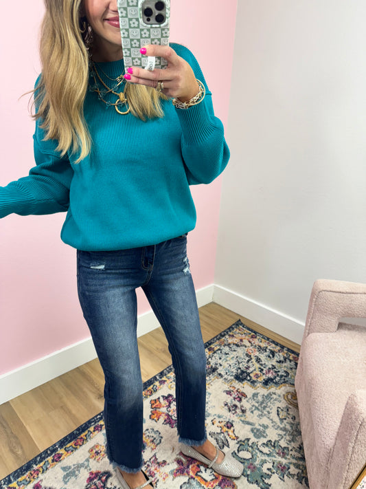 Teal Classic Round Neck Sweater