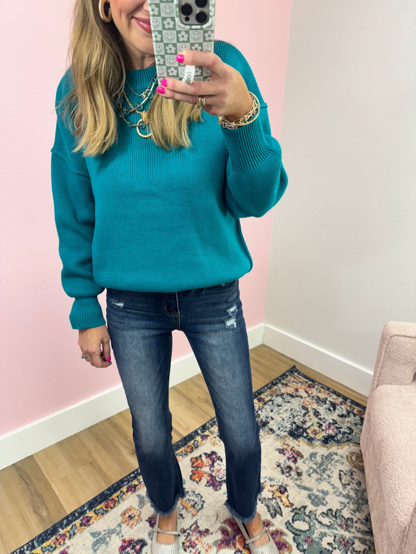 Teal Classic Round Neck Sweater