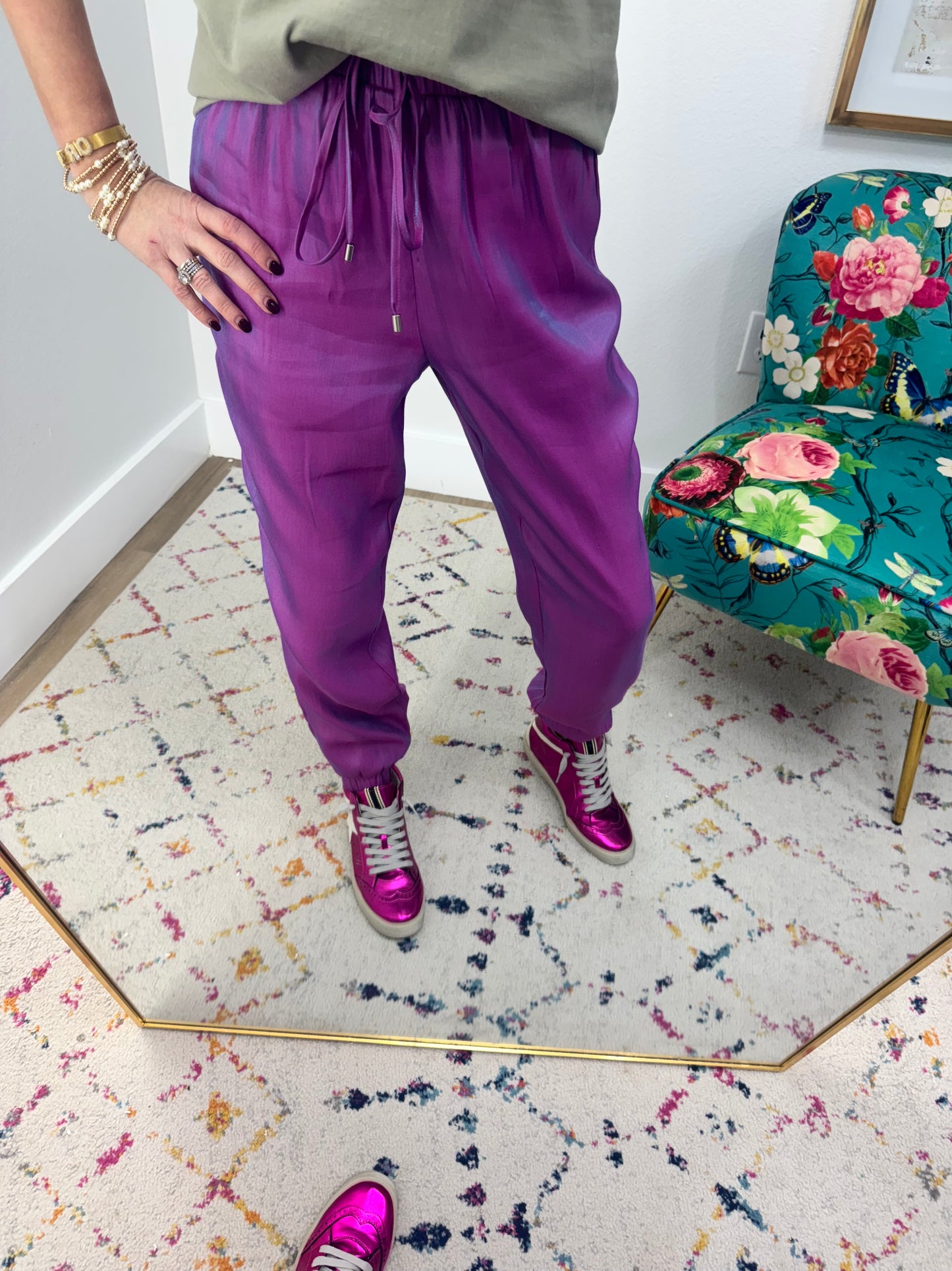 Purple Metallic Jogger Pants