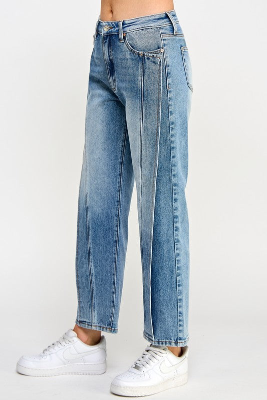 Medium High Rise Straight Fold Seam Jeans