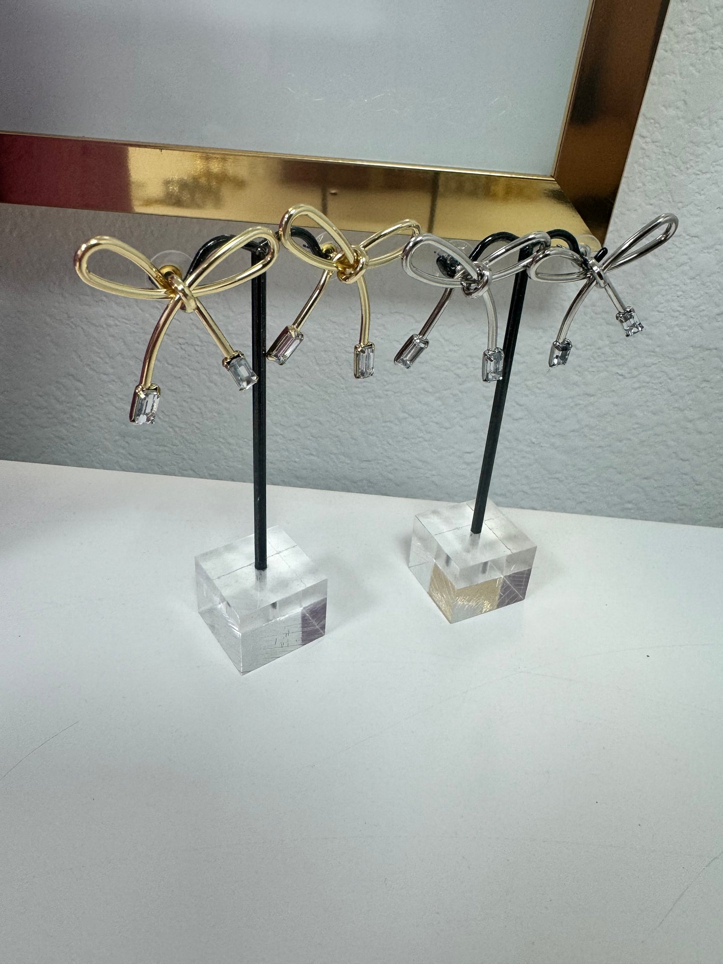 Crystal Bottom Bow Stud (Gold and Silver)