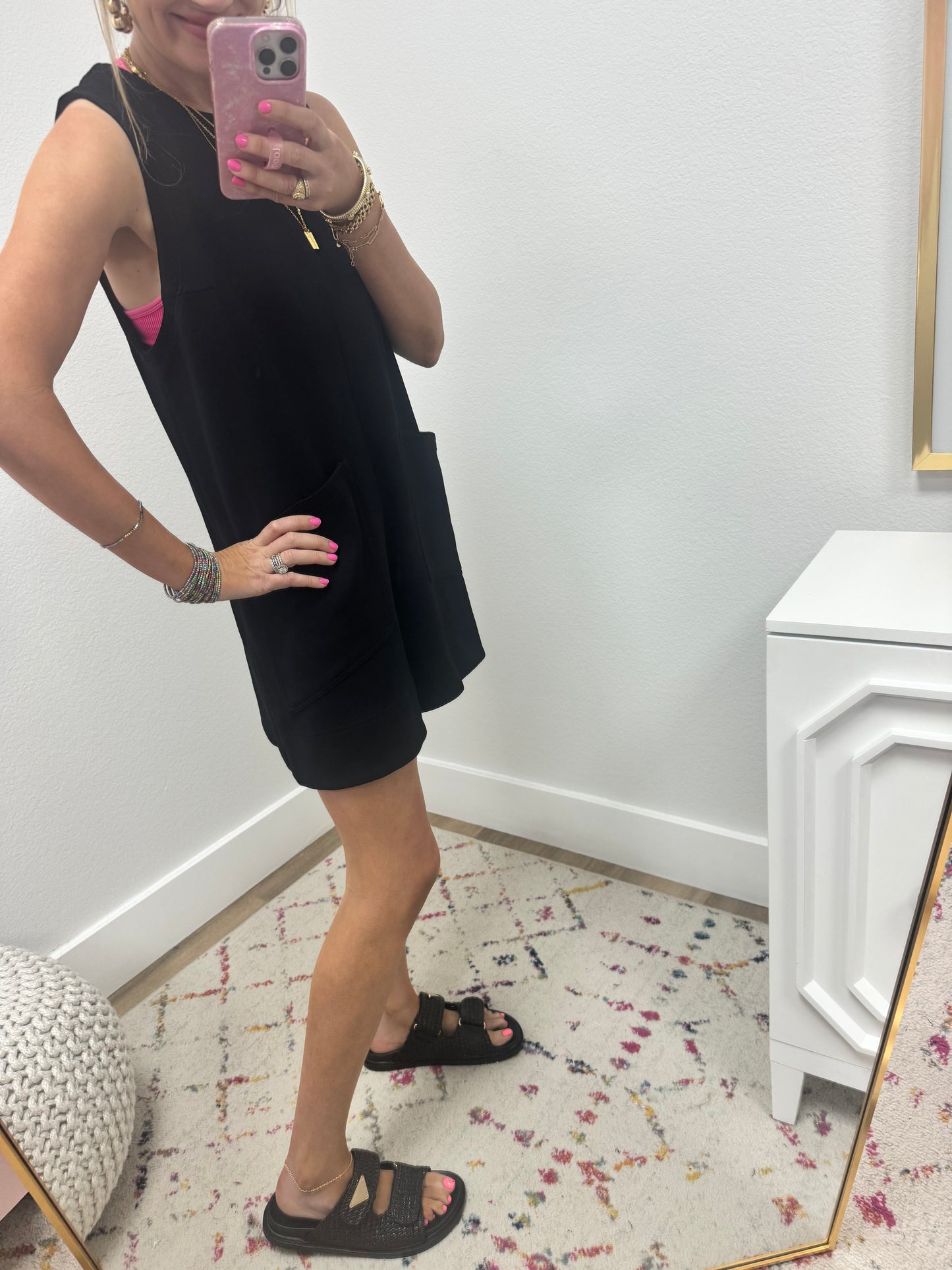 Black Solid Romper with Front Pockets