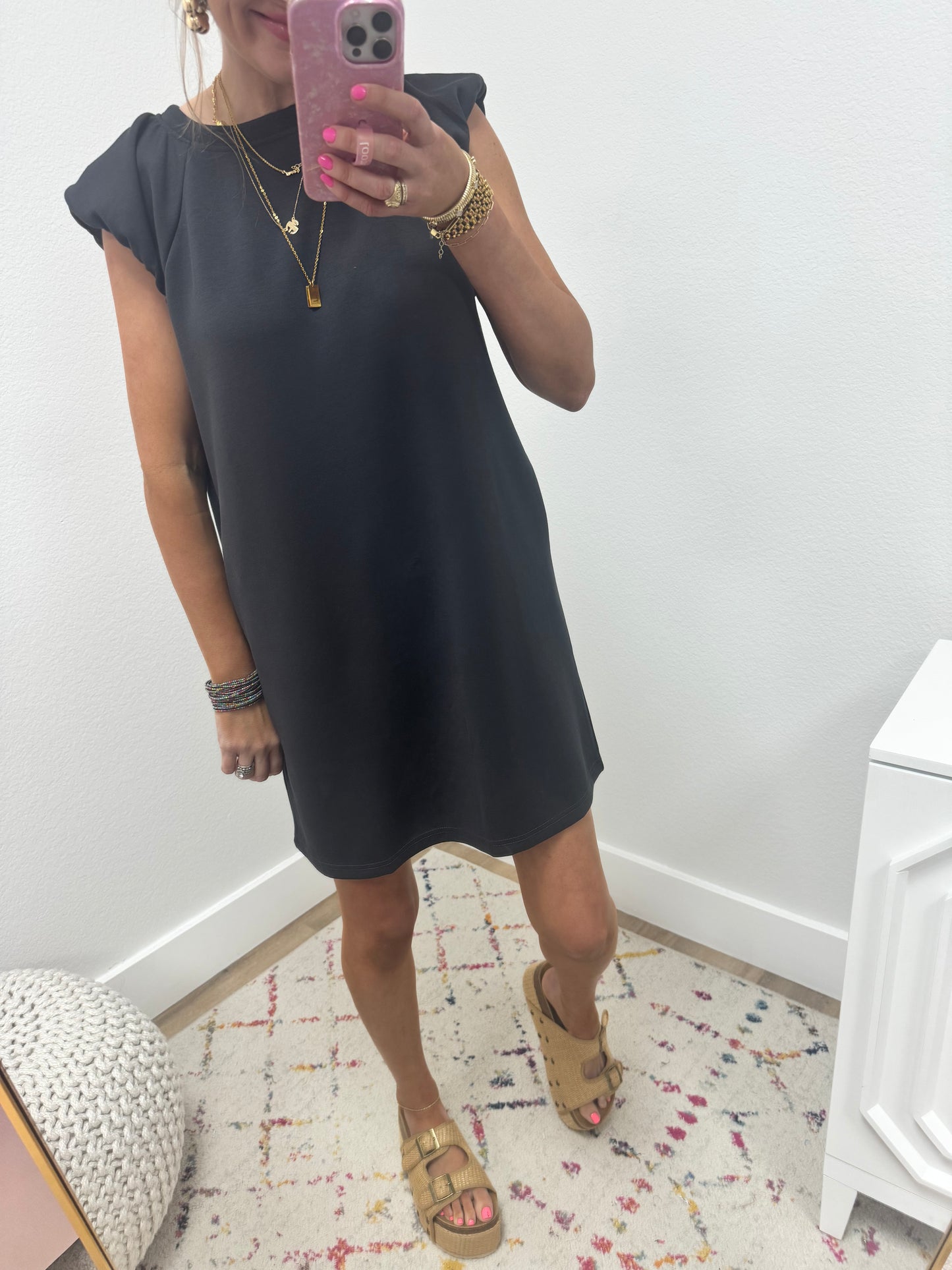 Gray Lux Slight Puff Sleeve Dress