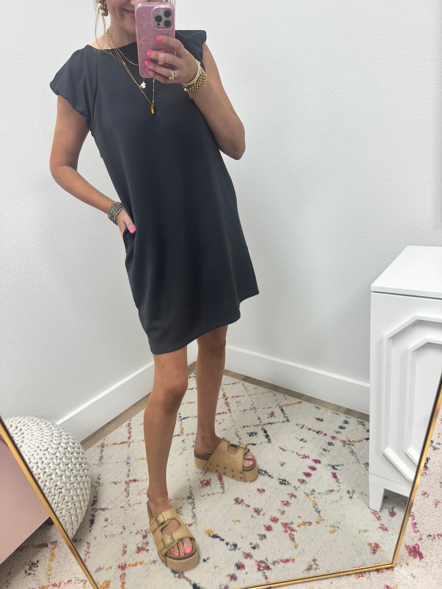 Gray Lux Slight Puff Sleeve Dress