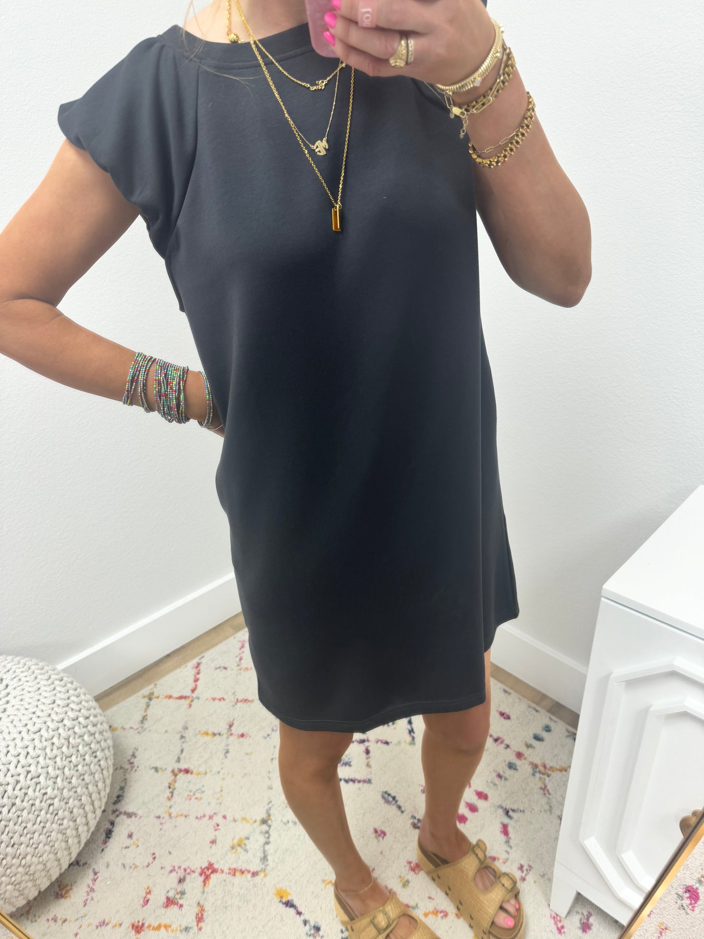 Gray Lux Slight Puff Sleeve Dress