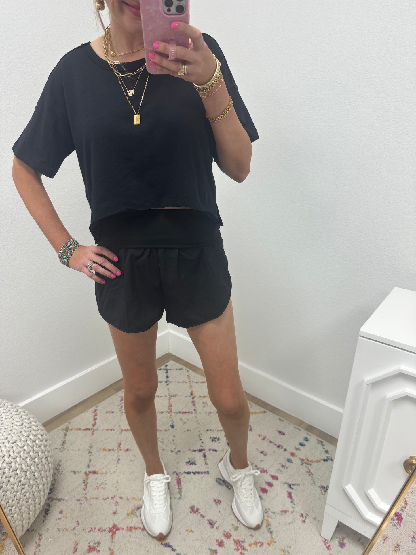 Black Raw Hem Cropped Short Sleeve FS