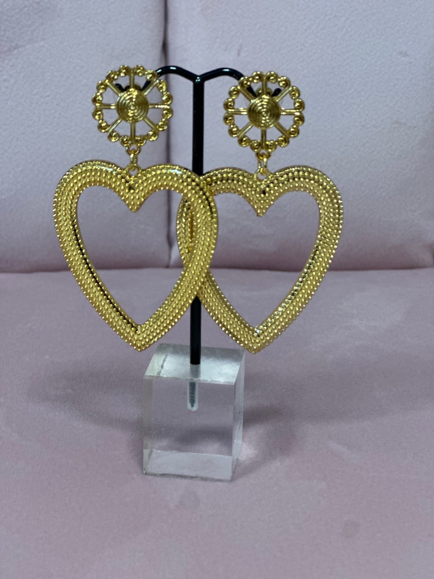 Gold Big Heart Drop Down Earring