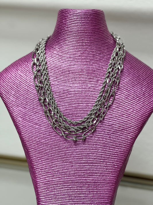 Set of 4 Silver Clasp Necklace Stack