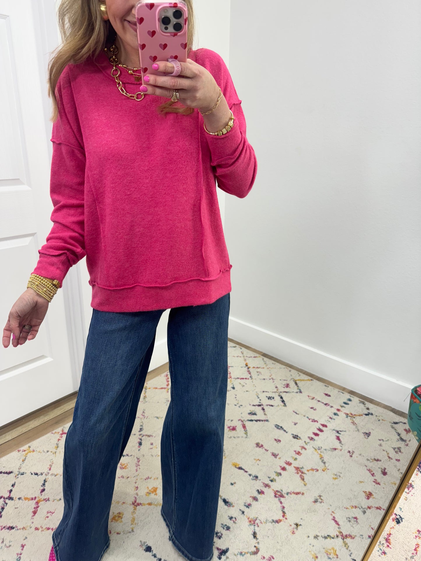 Fuchsia Front Seam Mélange Long Sleeve