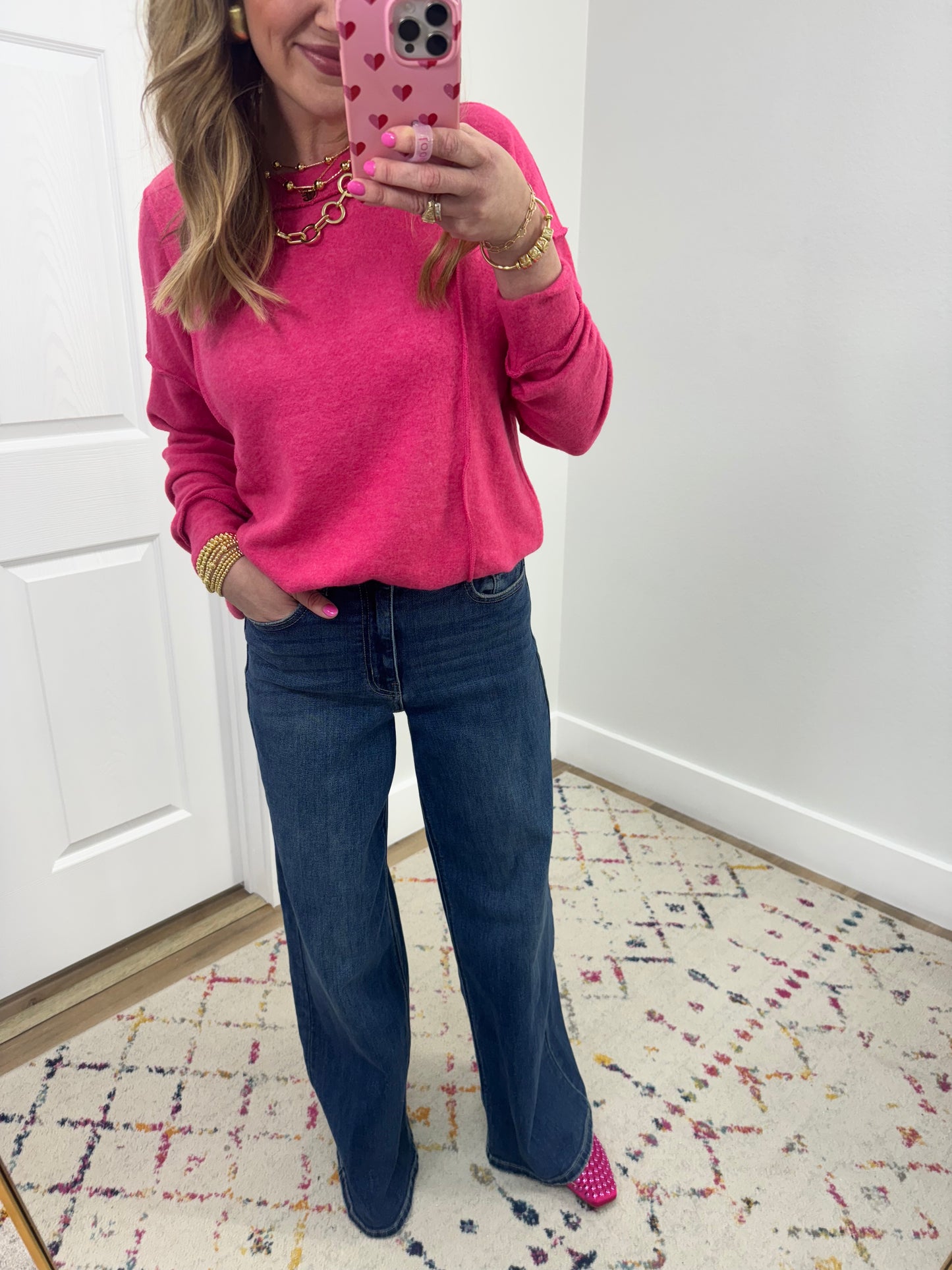 Fuchsia Front Seam Mélange Long Sleeve