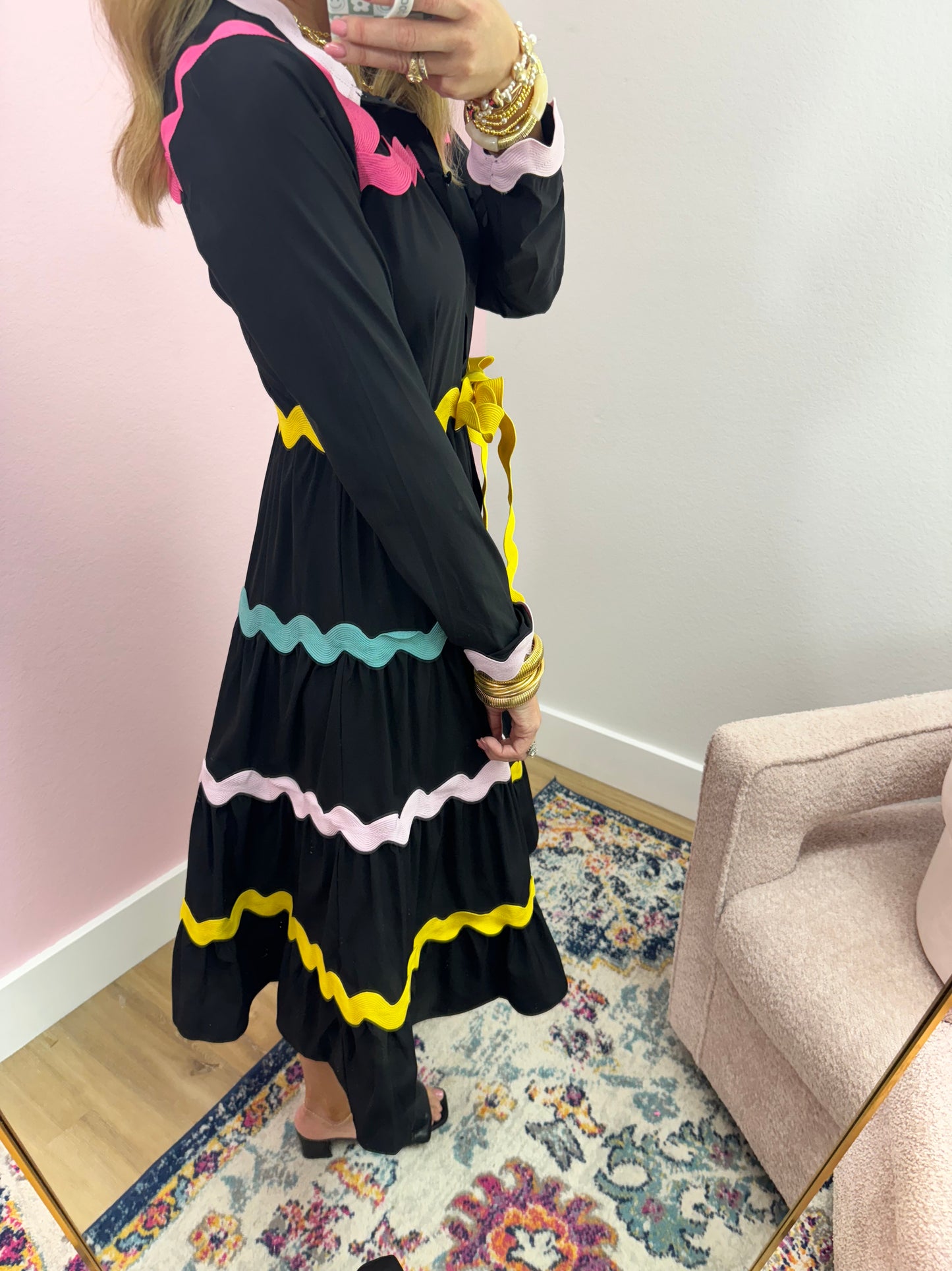 Black Colorful Ric Rac Maxi Dress