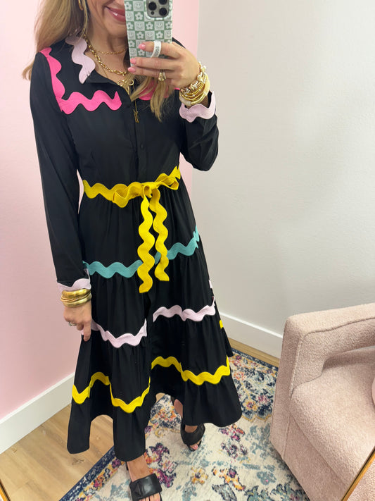 Black Colorful Ric Rac Maxi Dress