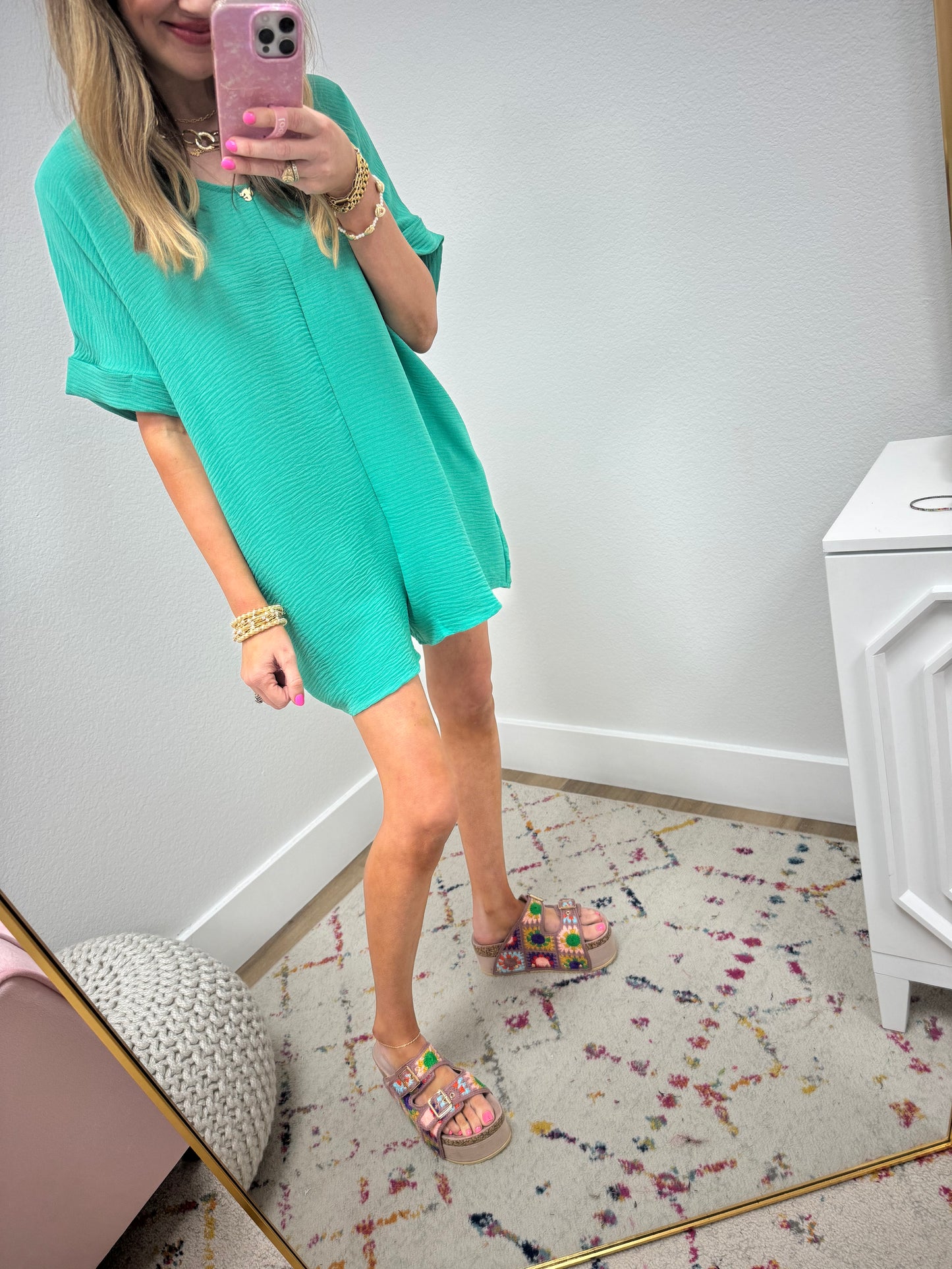 Mint Solid Romper with Pockets FS