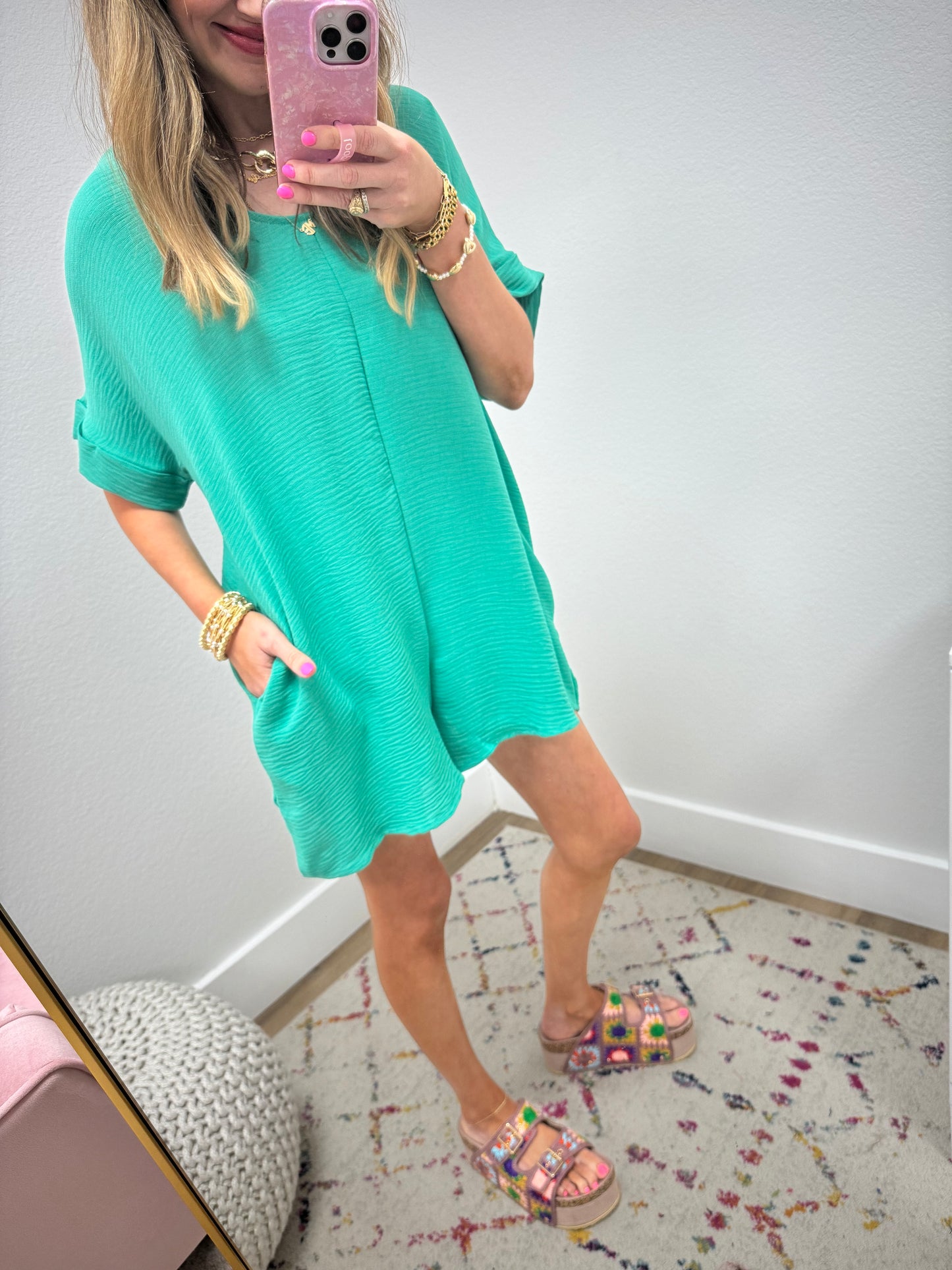 Mint Solid Romper with Pockets FS