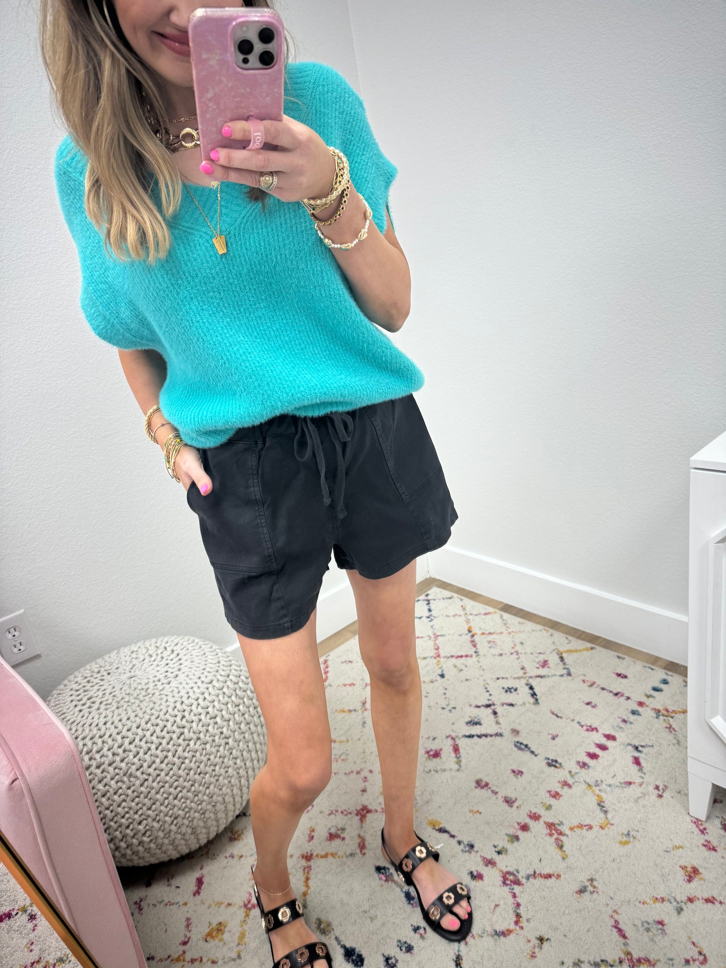 Turquoise Fuzzy Sweater Vest Style Top