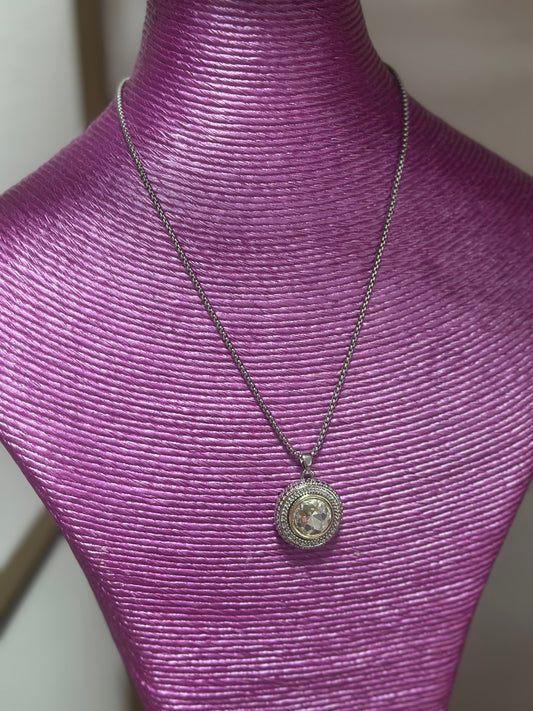 Silver Crystal Circle Pendant