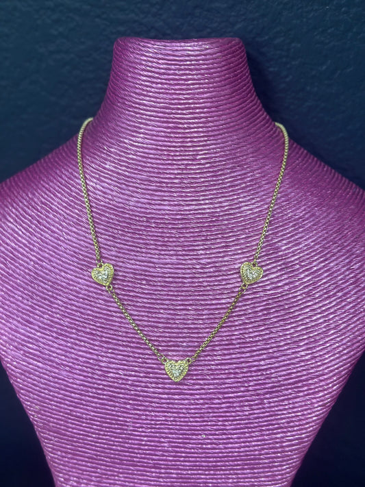 Gold 3 Heart Chain Necklace