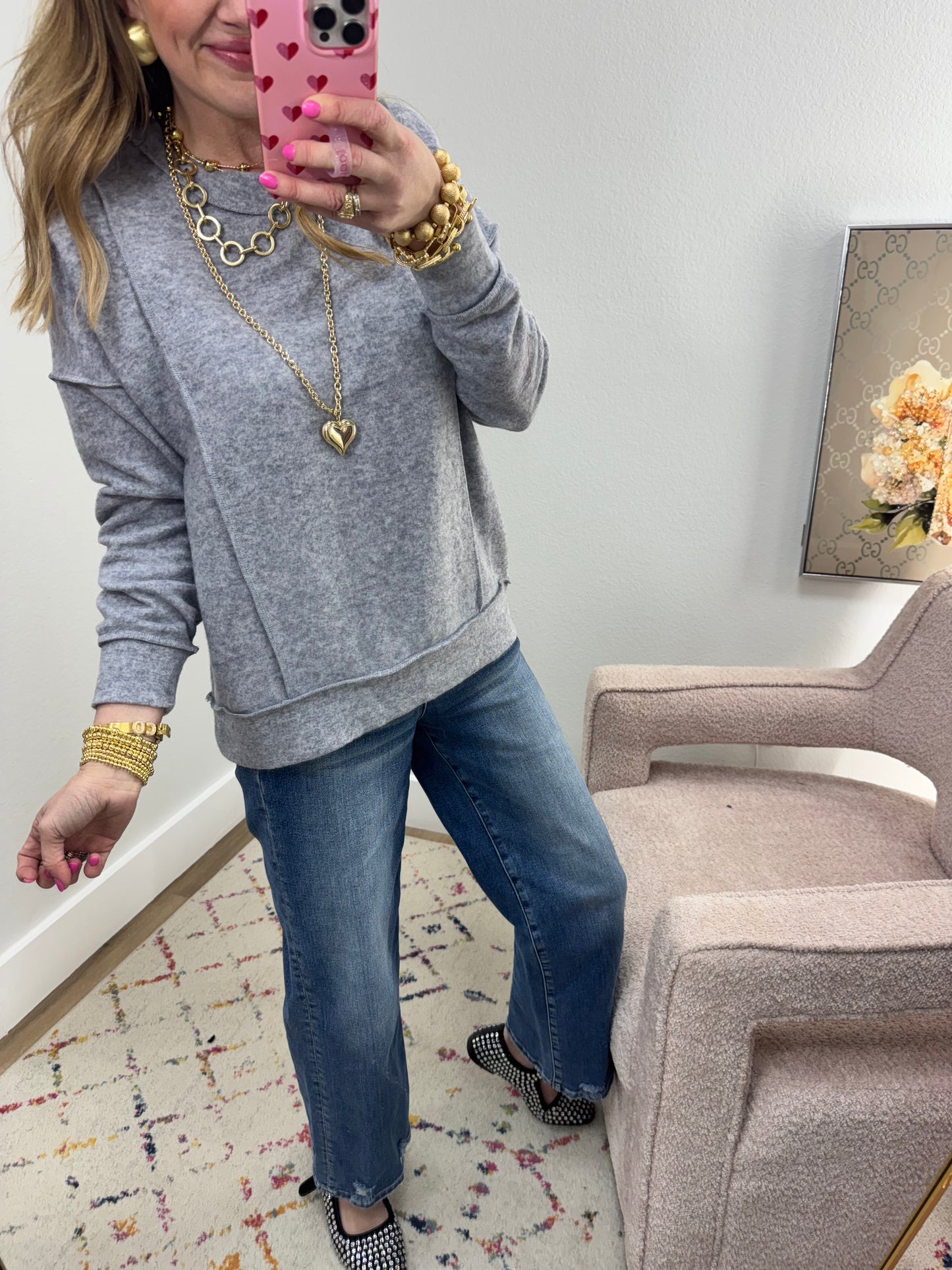 Gray Front Seam Mélange Long Sleeve