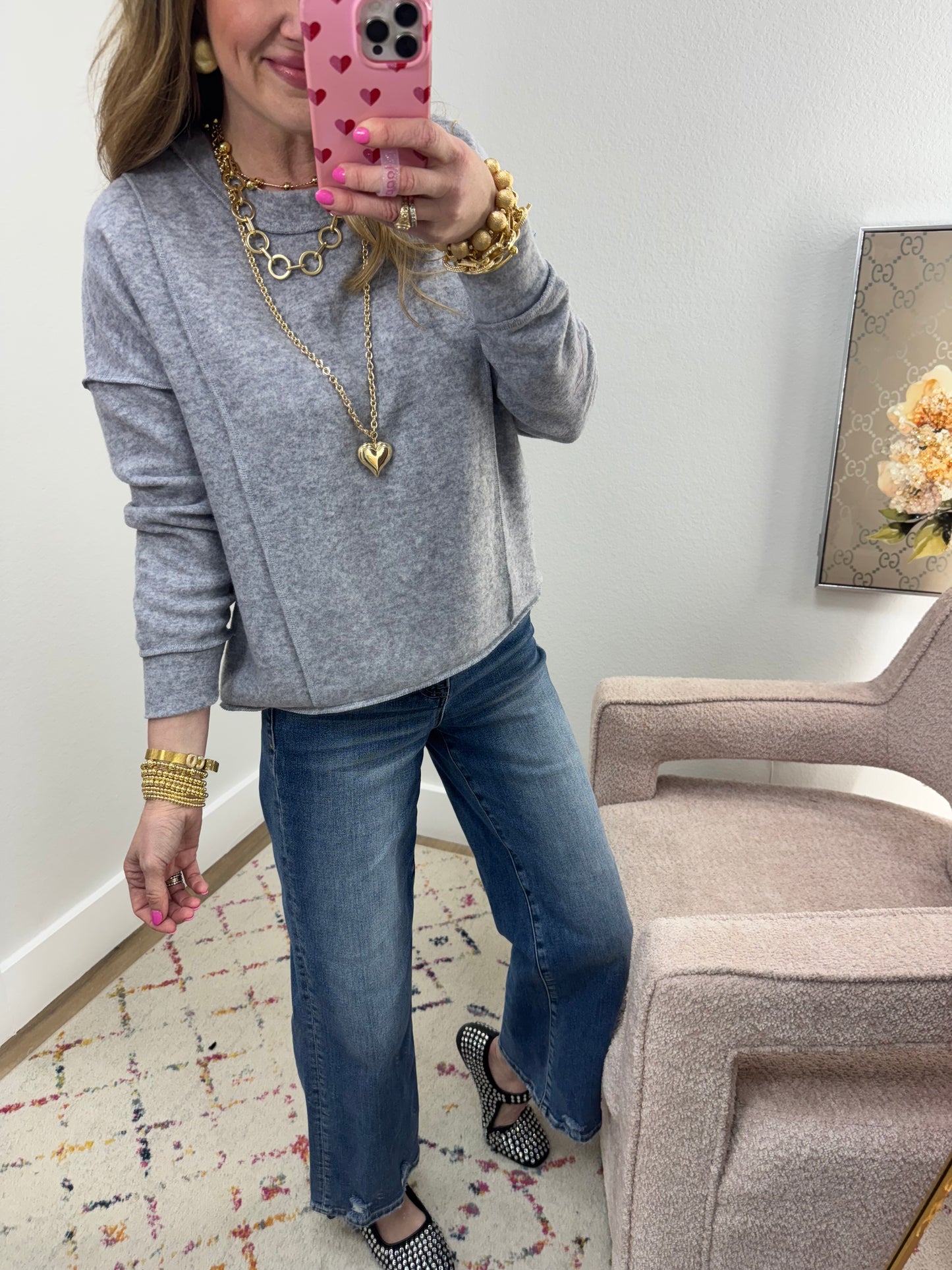 Gray Front Seam Mélange Long Sleeve