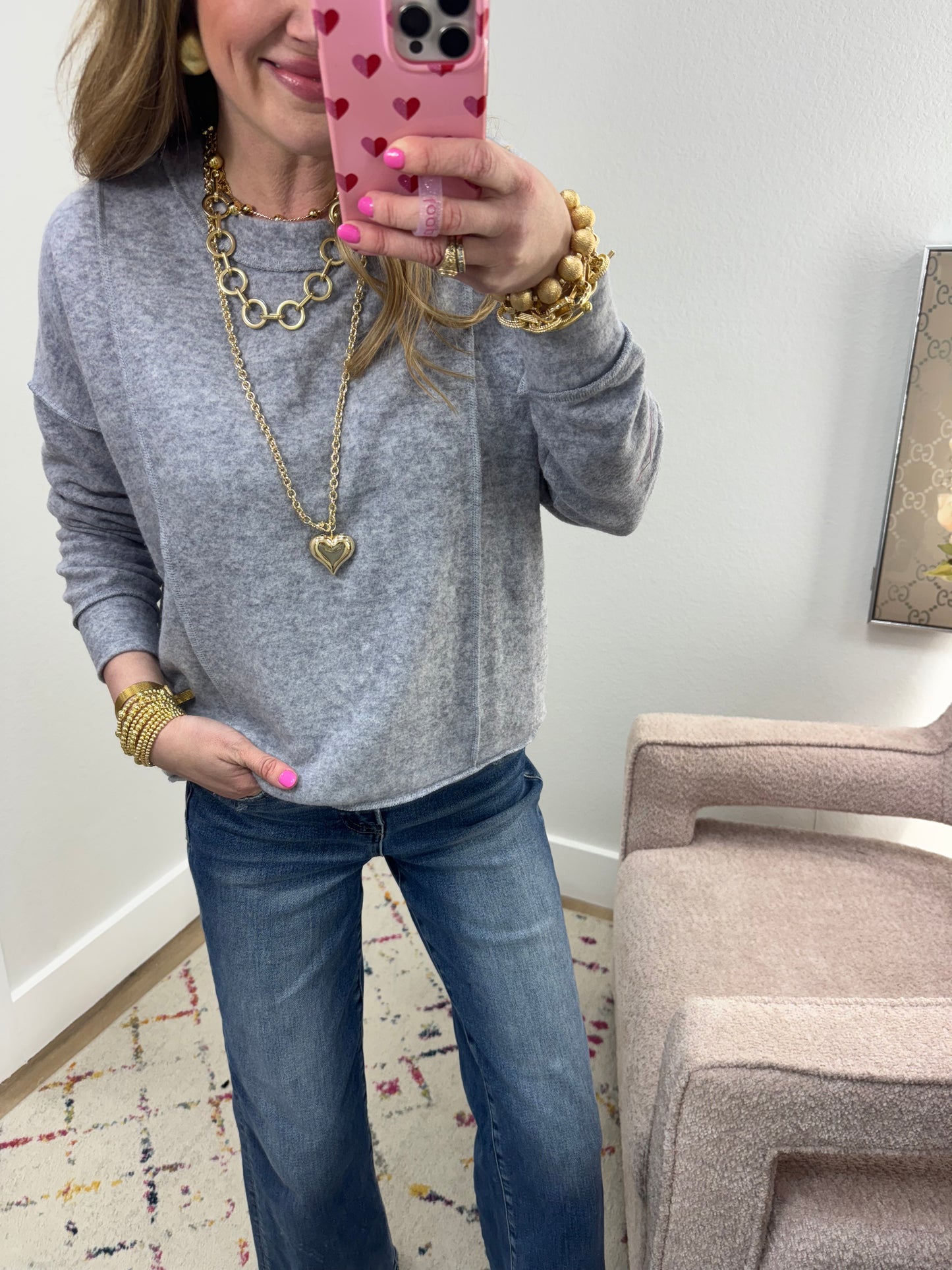 Gray Front Seam Mélange Long Sleeve