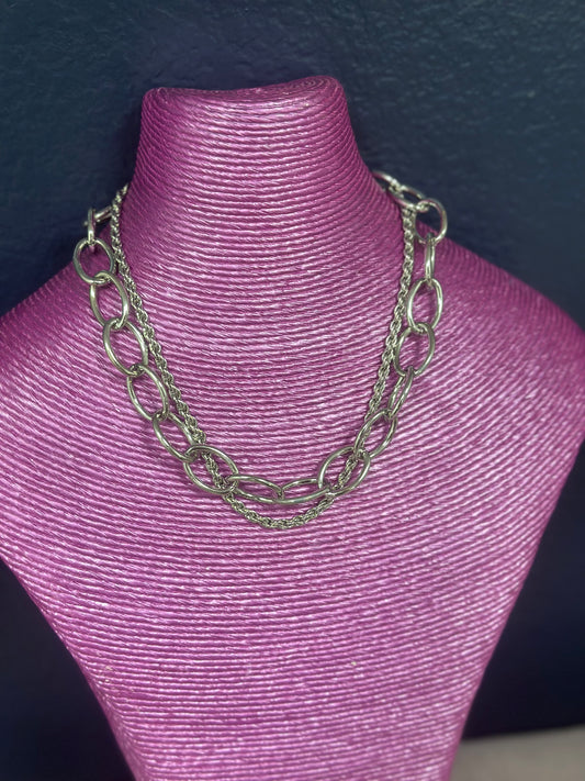 Silver Double Chain Large Link Necklace