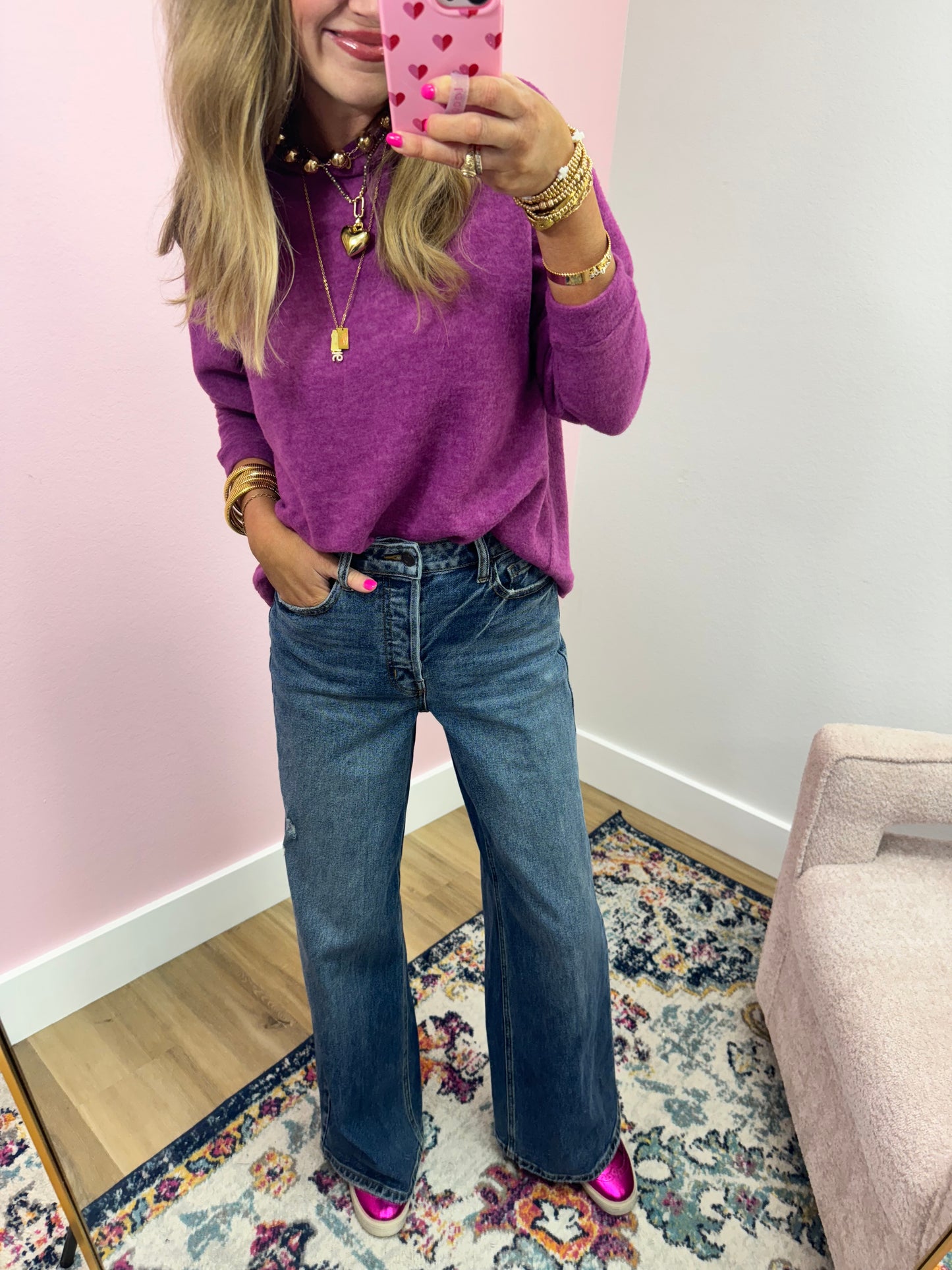 Plum Mélange Hooded Pullover Top