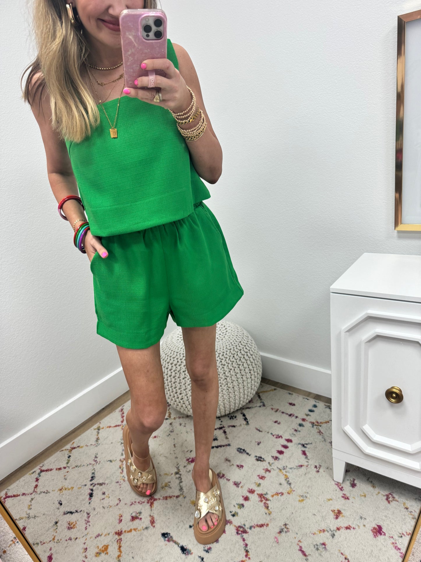 Kelly Green Square Neck Style Two Piece Set