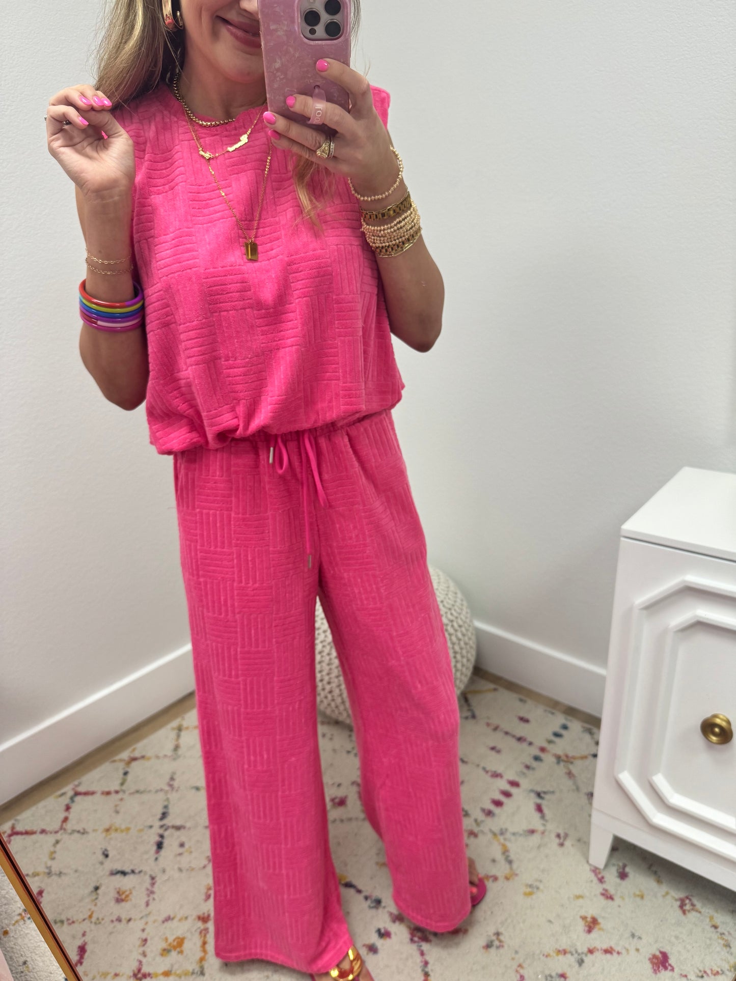 Pink Textured French Terry Two Piece Set FS