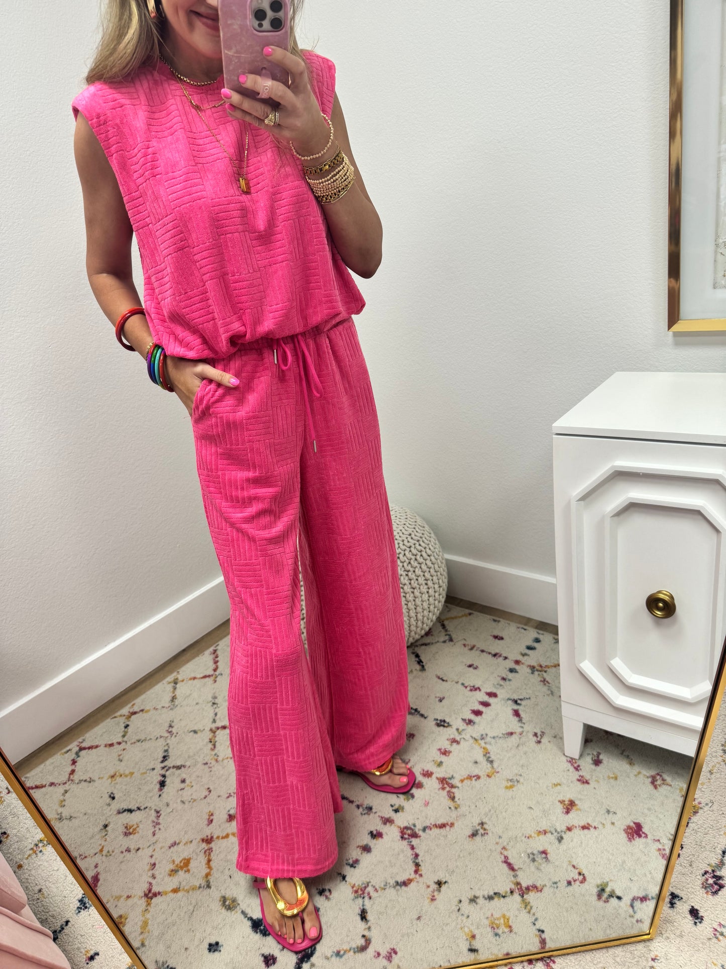 Pink Textured French Terry Two Piece Set FS