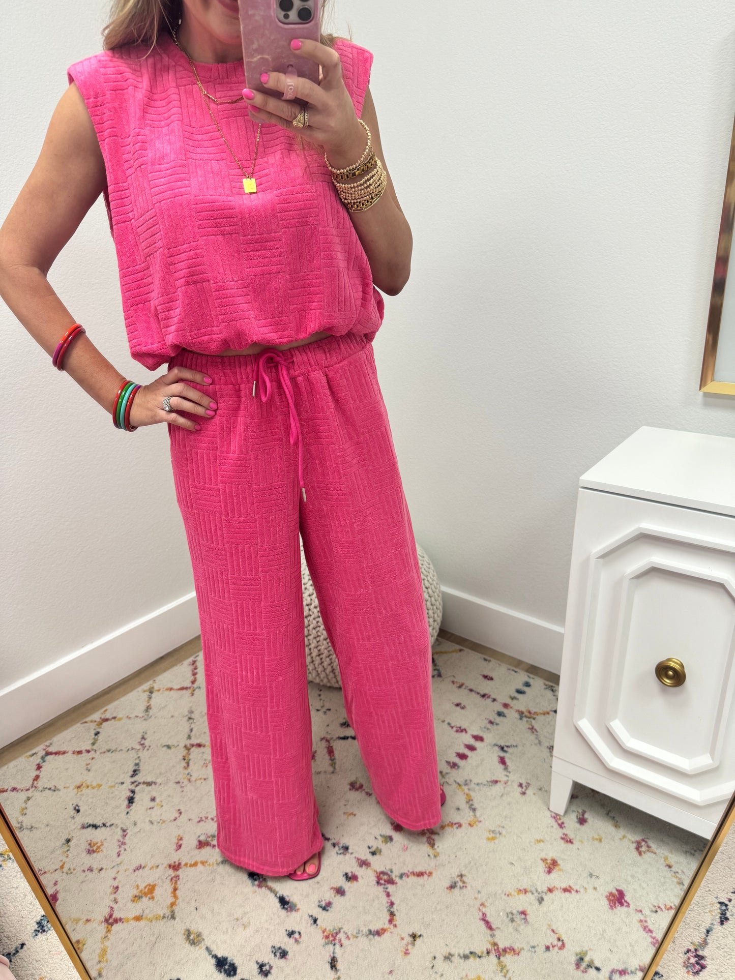 Pink Textured French Terry Two Piece Set FS