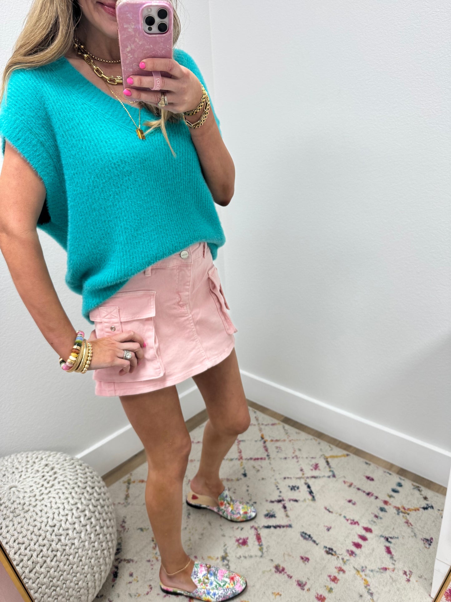 Turquoise Fuzzy Sweater Vest Style Top