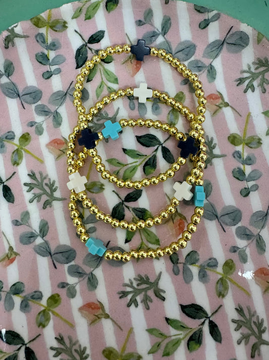 Colored Cross Gold Bead Bracelet